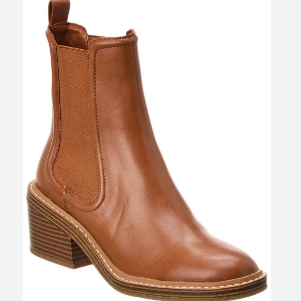 STEVEN by Steve Madden Cabell Pull On Heeled Chelsea Boot Camel Brown Size 7.5
